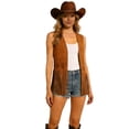 thumbnail image 2 of Fringe Vest Women Western Cowgirl 70s Hippie Hollow out Faux Suede Open Front Tassel Jacket Country Concert Tops, 2 of 6