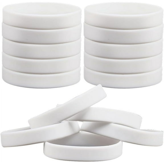 30Pcs Solid Color Silicone Bracelets Wristbands White Bracelets Basketball Waterproof Lightweight Elastic Sports Band Bracelet for Football Gym Sport Party DIY