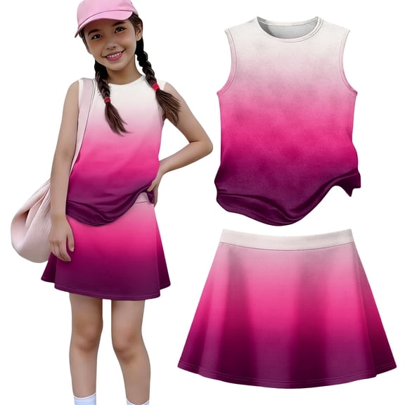 Girls' Clothing Sets Summer Outfits Size 7-8 Two Piece Outfits Cute Preppy Clothing Sets Casual Tank Top and Y2K Skirts Sport Activewear Cyan 11-12 Years