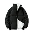 thumbnail image 2 of Mens Hooded Down Jacket Quilted Coat Sherpa Lined Warm Puffer Jacket Thicken Cotton Stand Collar Winter Fleece Coat, 2 of 4
