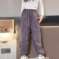 thumbnail image 6 of Girls Cargo Pants Casual Cargo Joggers Wide Leg Purple Cargo with Pockets Girl Pants Size 8-10 Years, 6 of 9