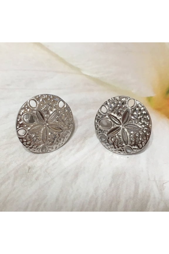 Beautiful Hawaiian Sand Dollar Earring, Sterling Silver Sand Dollar Stud Earring, E4144B Valentine Birthday Mom Gift, Island Jewelry