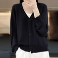 thumbnail image 2 of BODOAO Women's Button Down V Neck Long Sleeve Soft Knit Cardigan Sweater Women's Ice Linen Loose Thin V Neck Long Sleeve Cardigan Black M, 2 of 9