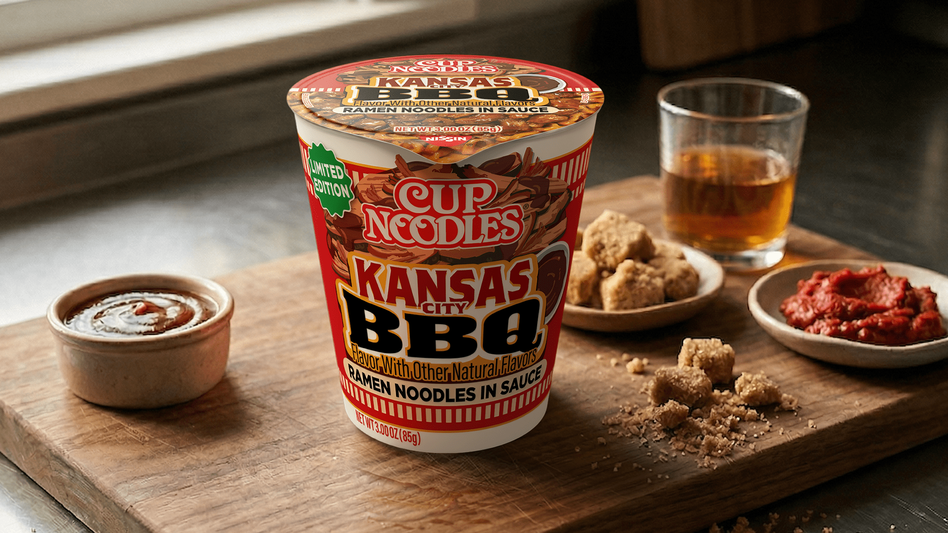 Nissin Cup Noodles Kansas City BBQ Flavor, 3.0 oz Cup, Limited Edition