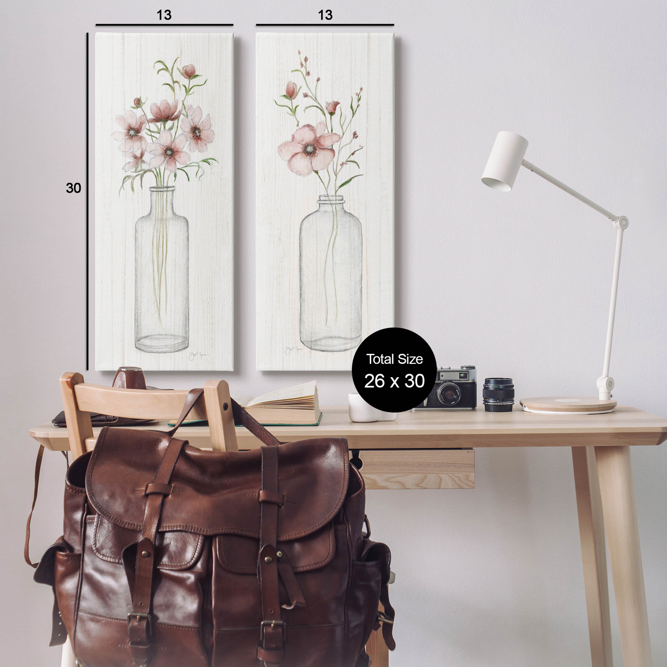 Pink Blooms Bouquet Arrangement Botanical & Floral Graphic Art Gallery Wrapped Canvas Print Wall Art, Set of 2