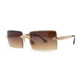 thumbnail image 2 of Super Luxury Rich Rhinestone Chain Frame Rimless Gangster Sunglasses Gold Brown, 2 of 4