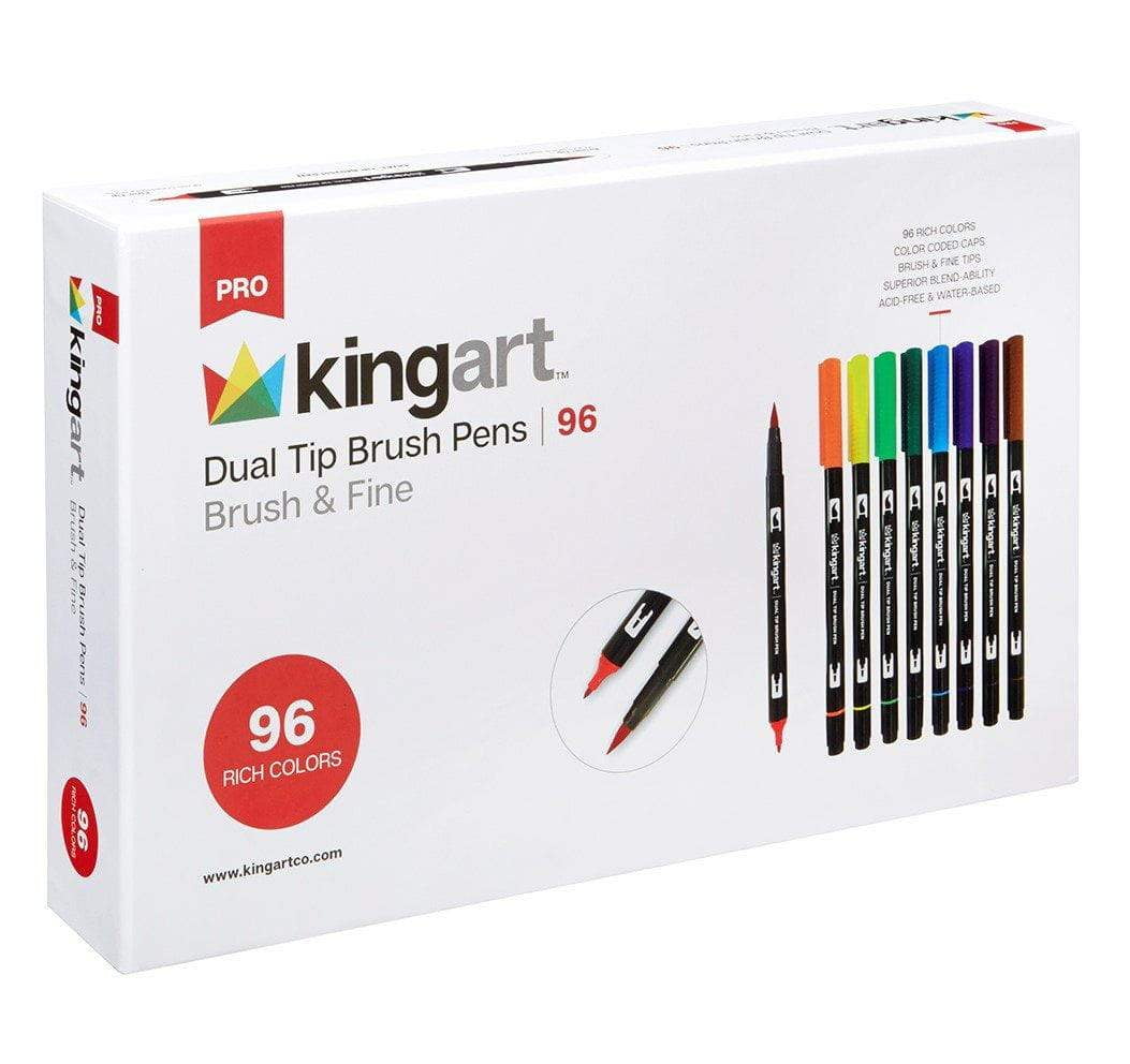 KINGART® Pro TwinTip Brush Pen Art Markers, Set of 96 Unique & Vivid