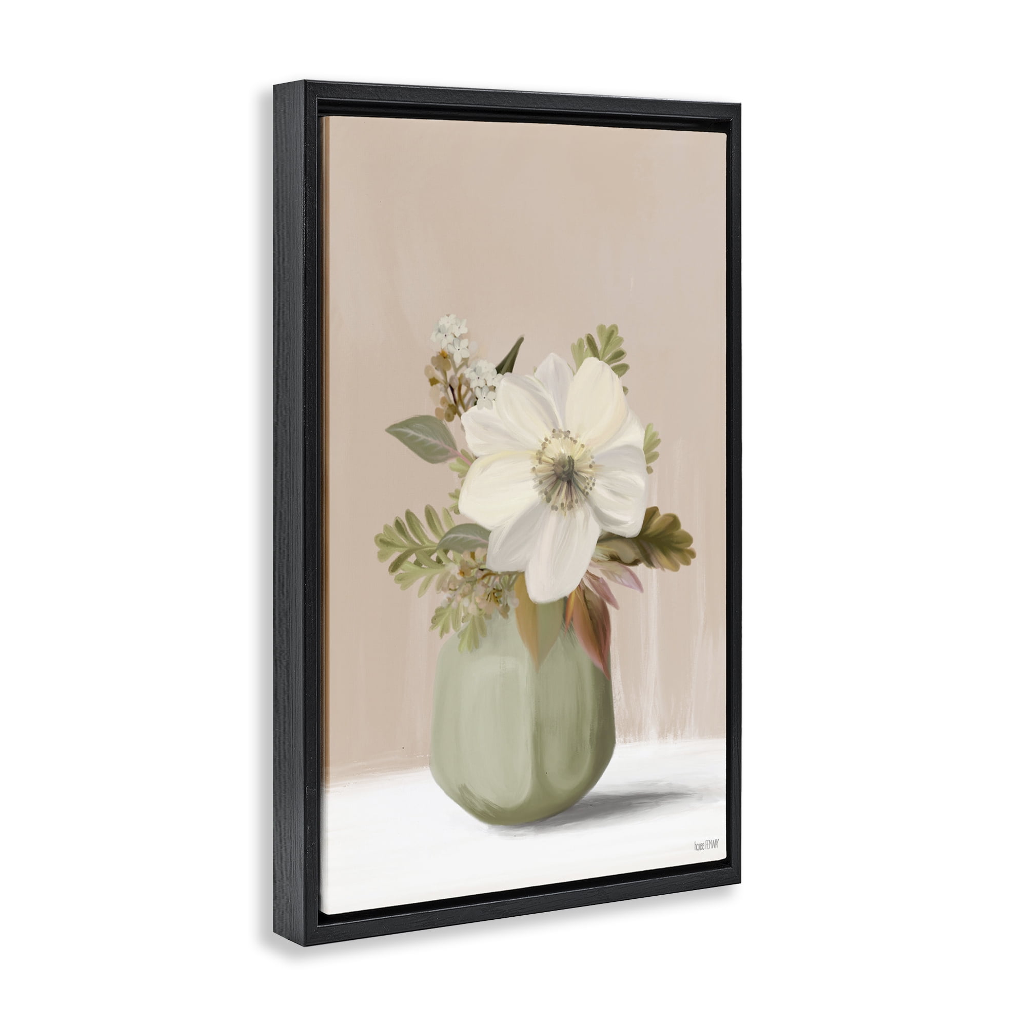 Stupell Industries Peach Pink Vase Botanical & Floral Painting Black Floater Framed Art Print Wall Art, 17 x 25