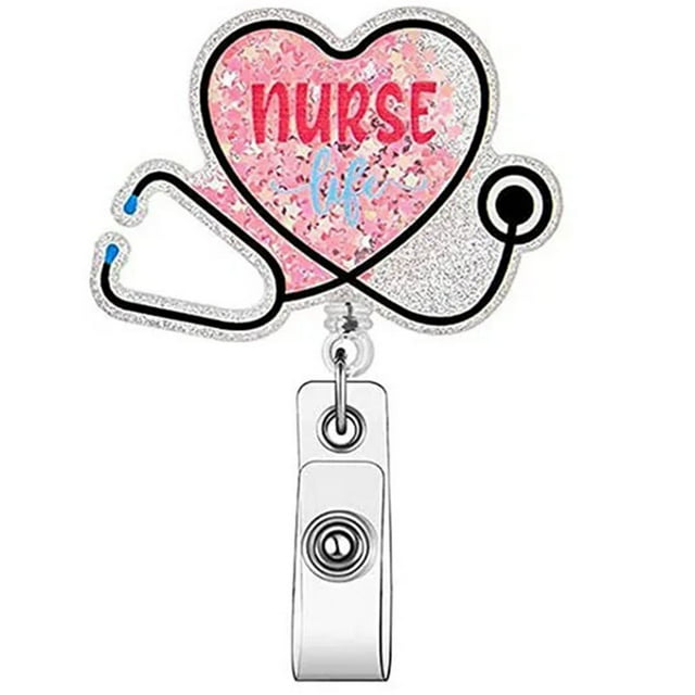 Retractable Glitter Badge Reel Sparkling Pull Tab Accessory Acrylic Badge Holder Reusable ID Card Holder With Clip For Work School Events Parties And More Garland Decorative Tie Chandelier Replacement