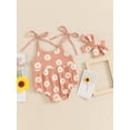 thumbnail image 6 of Newborn Girl Outfit, Flower Print Tie-up Sleeveless Romper with Hairband Summer Clothes, 6 of 10