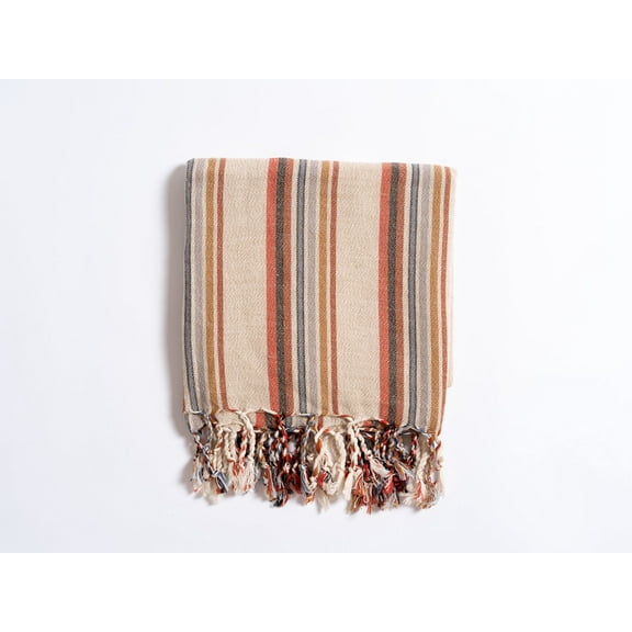 Red Striped Turkish Towel, Beige Linen Cotton Blanket Throw, Soft Beach and Bath Towel