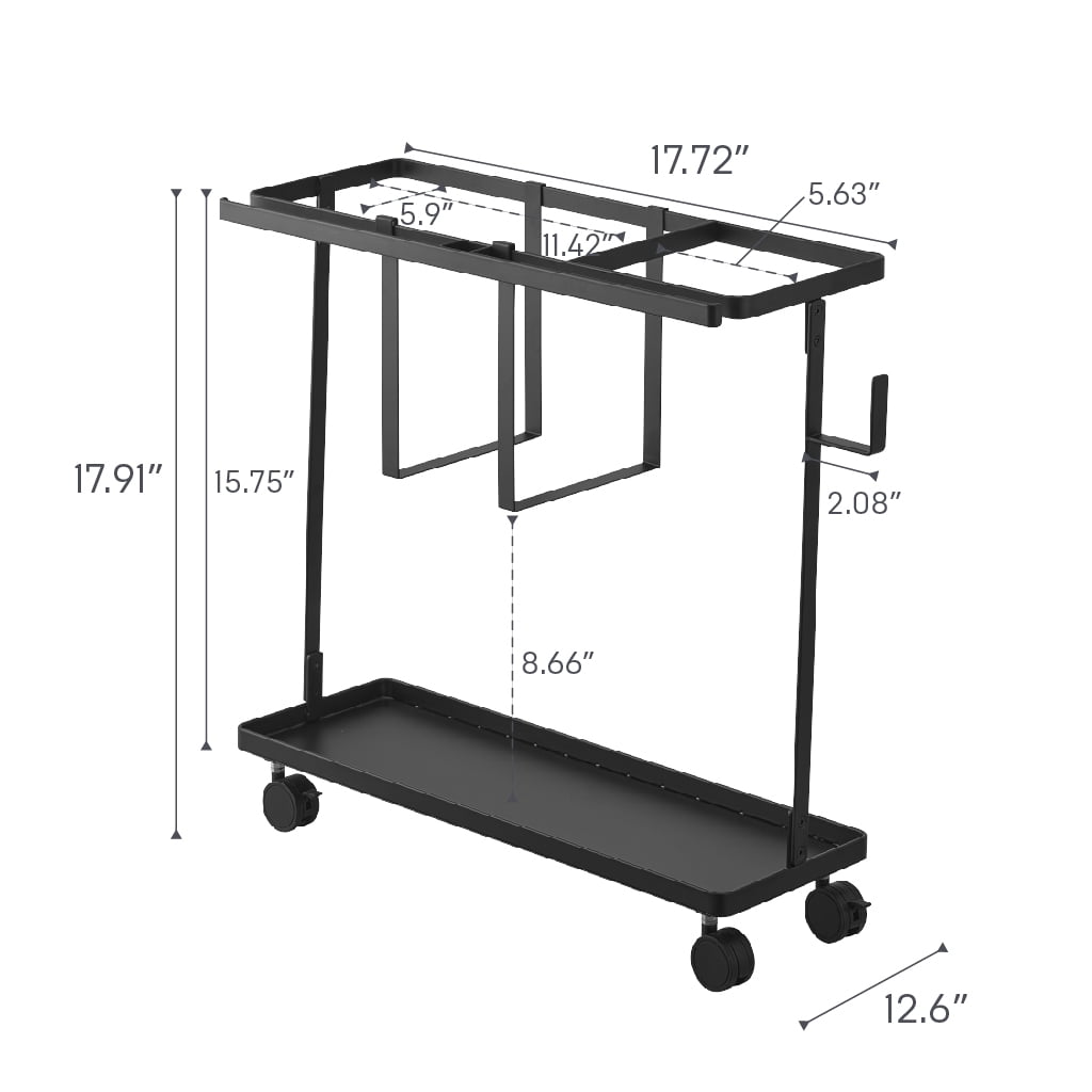 Yamazaki Home Fitness Equipment Storage Cart, Black, Steel, Supports 16.5 pounds, Wheels, Adjustable