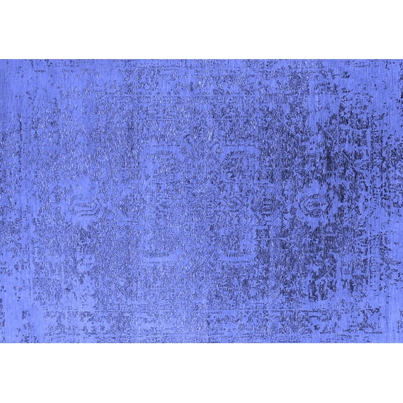 Ahgly Company Machine Washable Indoor Rectangle Oriental Blue Industrial Area Rugs, 7' x 10'