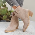 thumbnail image 2 of Rokment Cowboy Ankle Boots for Women Fashion Casual Solid Suede Pointed Toe Chunky Block High Heel Wide Calf Slip on Cowgirl Dress Short Booties Fall Winter Beige Size 6, 2 of 8