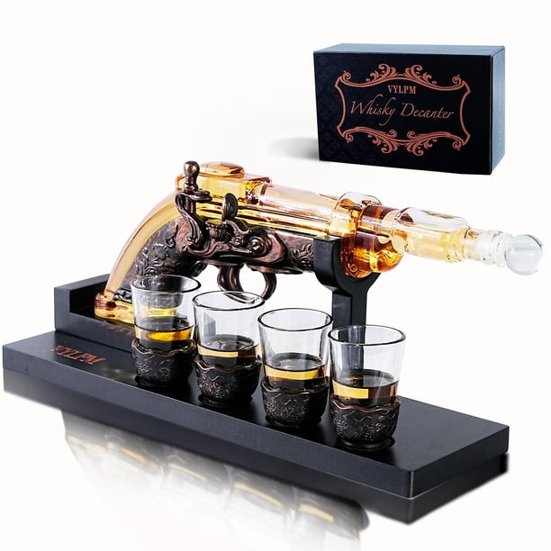 Set de Licorera de Whisky VYLPM en Forma de Pistola con 4 Vasos de Trago de 380mL