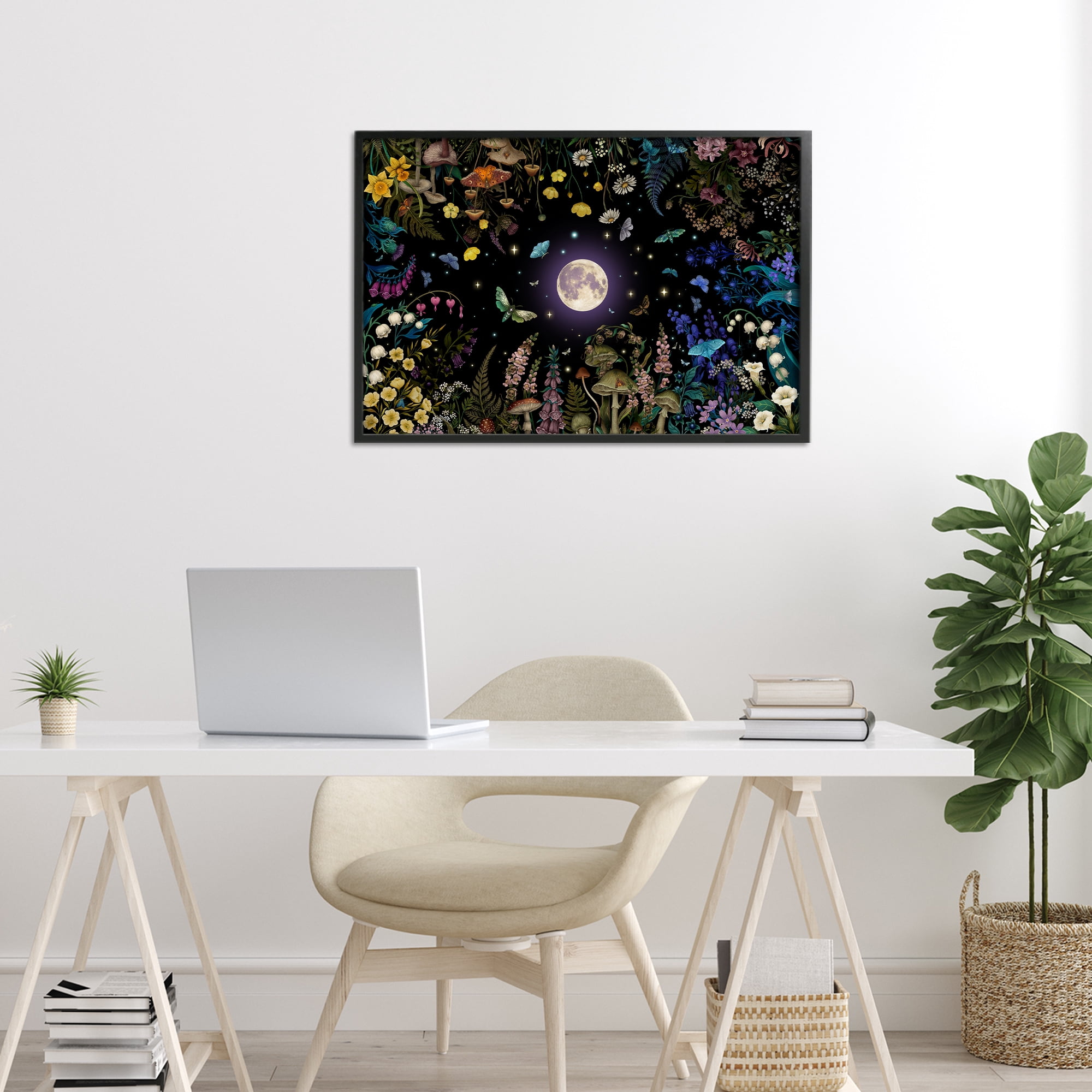 Stupell Industries Night Garden with Moth Black Framed Giclee Art, design by Episodic Drawings