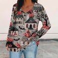 thumbnail image 2 of yardsong 2025 Halloween Tops for Women Funny Ghost Print Shirts Loose Fall Fashion Tops 3D Printing Long Sleeve V-Neck Sweatshirt Red,XXL, 2 of 4