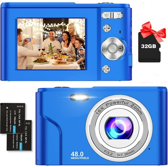 Zostuic Kids Digital Camera, FHD 1080P 48MP 16X Digital Zoom, Compact Mini Camera with 32GB SD Card(Blue)