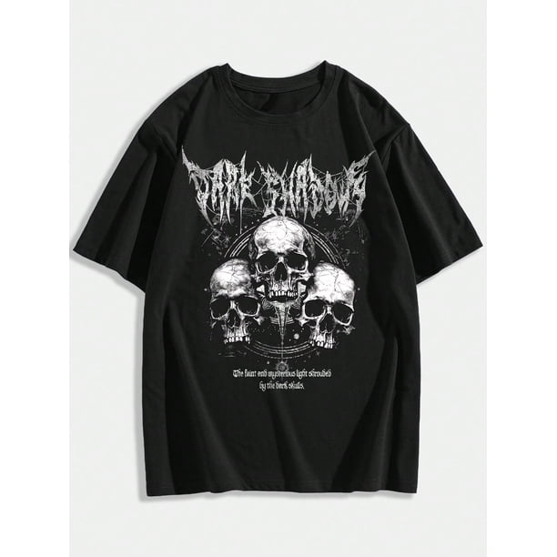 Halloween T-shirt - Grunge Punk Men's Casual Slogan & Skeleton Graphic Round Neck Short Sleeve T-Shirt