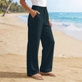 thumbnail image 4 of Womens Summer Palazzo Pants Wide Leg Loose Fit Flowy Beach Trousers Pleated Elastic Waist with Pockets for Travel,Navy,XXL, 4 of 8