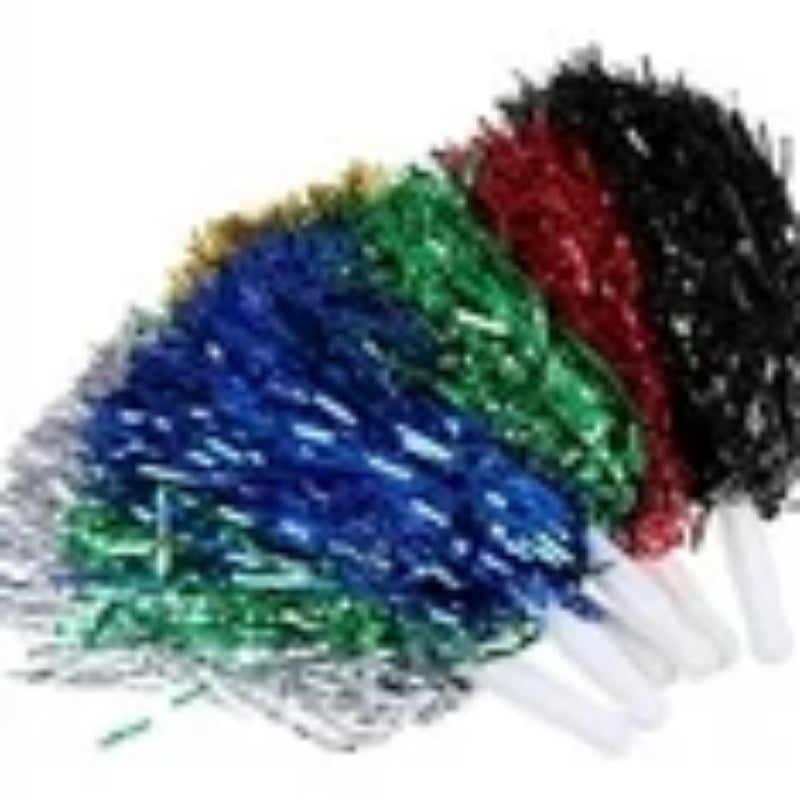 12PCS Pom Poms Cheerleading Metallic Foil Cheer Pom Poms with Plastic Handles for Rooters Cheering Squad Team Spirit Sports