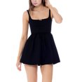 thumbnail image 3 of xiaxaixu Robe Mini Ligne A pour Femmes, Sans Manches Col Carré Imprimé Floral/couleur Unie Babydoll, 3 of 8