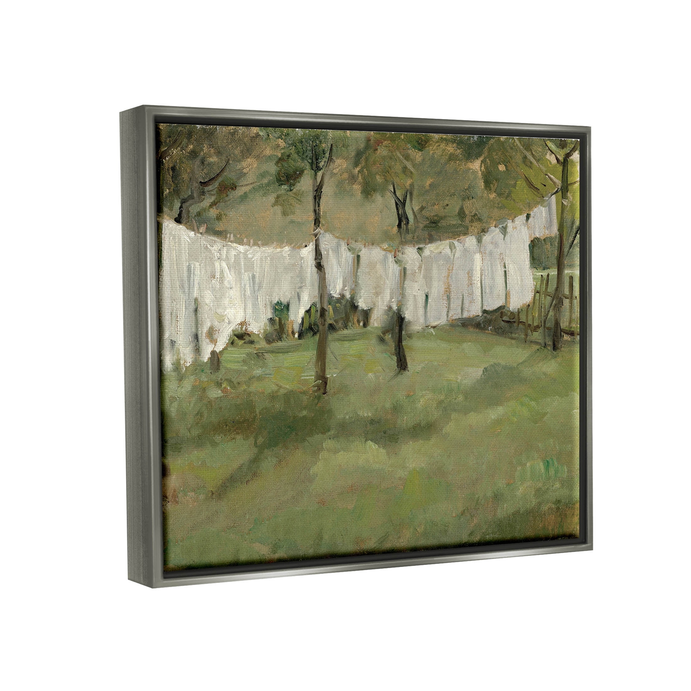 Soothing Yard Clothesline Scene Landscape Painting Luster Gray Framed Art Print Wall Art