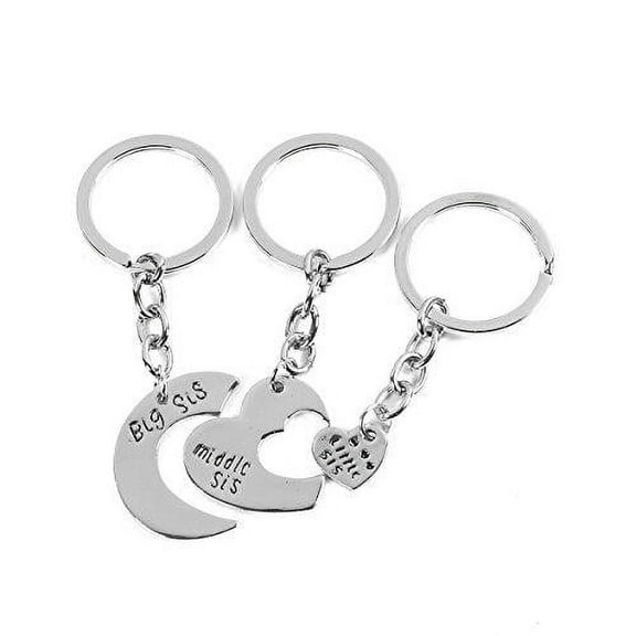 Sexy Sparkles Silver Tone Best Friends Keychain & Keyring Heart big middle little sister - Zinc Based Alloy, 3 PCs/Set