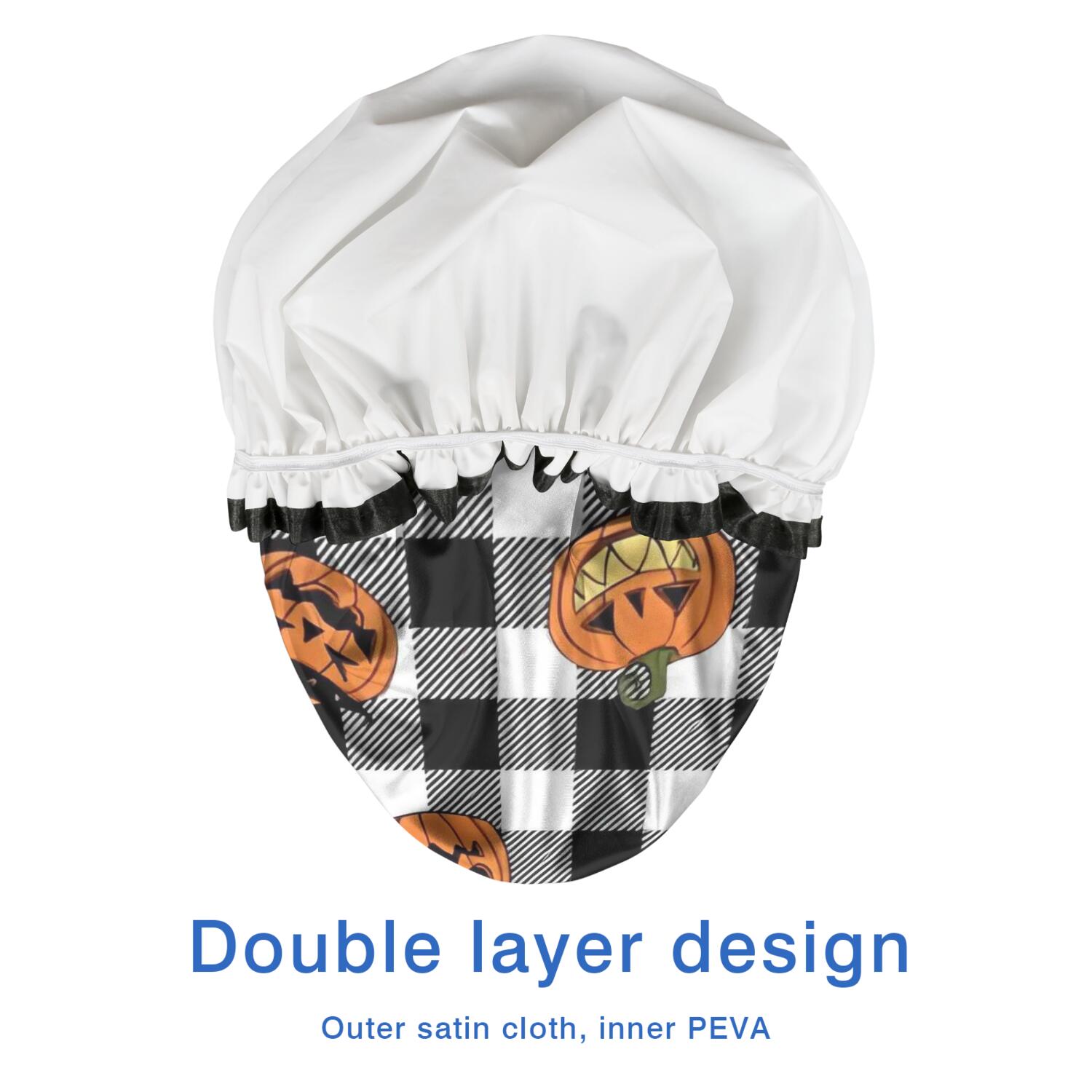 Shower Caps,Checkered Halloween Pumpkin Pattern Waterproof Shower Cap for Women 4 Pieces,Double Reusable Hair Cover for Shower PEVA Elastic Stretch Hem