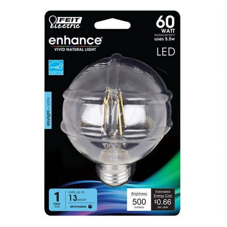 

1 Pc Feit Enhance G25 E26 (Medium) Filament Led Bulb Daylight 60 Watt Equivalence 1 Pk