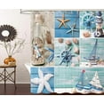 thumbnail image 4 of Nautical Shower Curtain, Beach Shower Curtains, Blue Ocean Shower Curtains, Coastal Anchor Starfish Seashell Bathroom Curtain 72x72 inch with Hooks, 4 of 5
