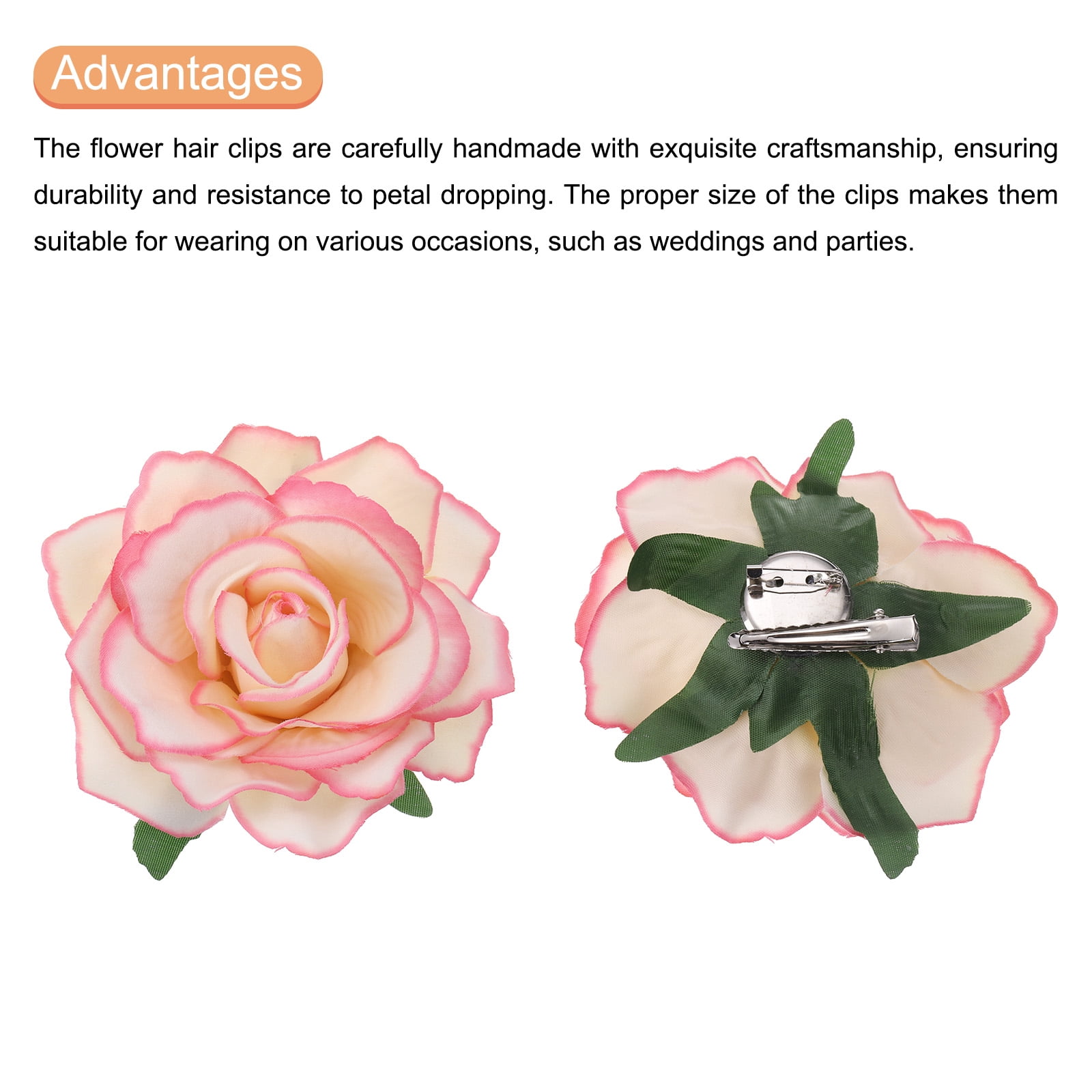 Uxcell 20 Pcs Rose Flower Hair Clips 4 Inch Flower Hair Pins Flower Brooch for Women Hair Accessories Pink Yellow