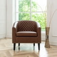thumbnail image 4 of 29" W Modern Faux Vegan Leather Barrel Chair, PU Upholstered Tufted Accent Club Chairs with Nailhead Trim, Small Armchair for Living Room Bedroom Apartment Lounge Nursery, Brown, 4 of 11