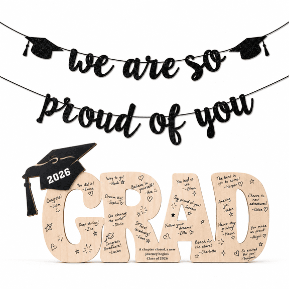 Graduation Decoration Class of 2026 Graduation Signature Board Sign Rustic Wooden Display Board with Banner for College School Party Supplies
