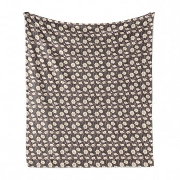 Retro Soft Flannel Fleece Blanket, Poppy Flower Branches on Pastel Polka Dots Little Circles Backdrop Flourishing, Cozy Plush for Indoor and Outdoor Use, 60" x 80", Ivory and Brown, by Ambesonne