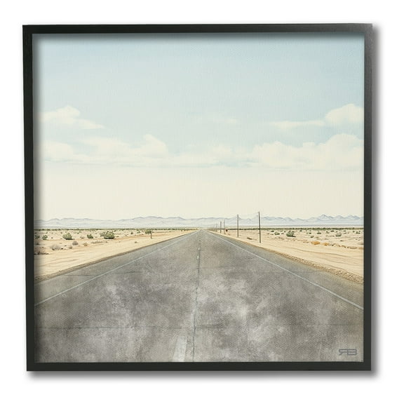 Stupell Industries Desert Horizon Highway Landscape Painting Black Framed Art Print Wall Art, 12 x 12