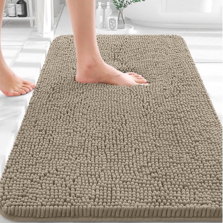 Chenille Bath Rug 30" X 20" Extra Soft Absorbent with Rubber Backing Quick Dry Machine Washable Warm Taupe