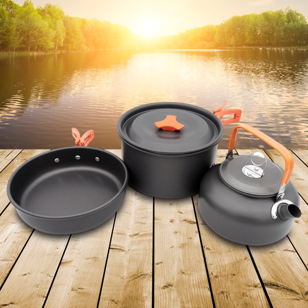 Kit de utensilios de cocina para acampar, cacerola de alúmina dura para exteriores, juego de ollas para viajes de Picnic (naranja) Likrtyny Para estrenar