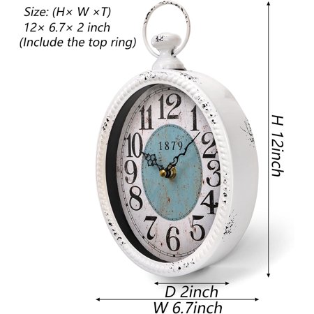 YUANJM-Oval Retro Wall Clock, Rustic Silent Clocks, Elegant Vintage Style, White Antique Design, Battery Operated Non Ticking Wall Clock for Kitchen,Farmhouse, Office(11.2 H x 6.7 W)