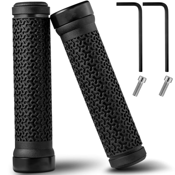 Genreen 2pc Bike Handlebar Grips, Single Lock-on Professional Mountain Bicycle Handlebar Locking Grips with Anti-Slip, 2PCS Screw and 2PCS Allen Wrench for Free
