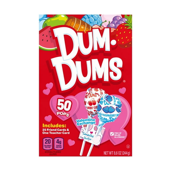 Dum Dums Valentine’s Candy & Cards Original Flavors Lollipops Bouquets, 8.6 oz, 50 Ct Box