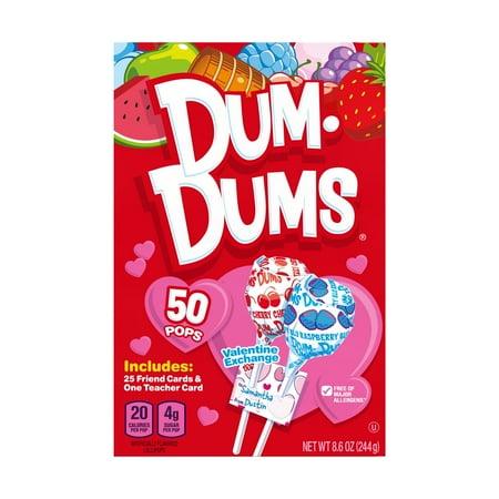 Dum Dums Original Valentine's Day Candy and Cards Lollipop Bouquets, Assorted Flavors, 8.6 oz, 50 Piece Box