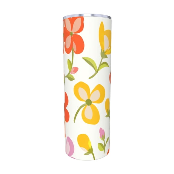 20oz Colorful Floral Tumbler with Handle and Straw Bright Spring Flower Stainless Steel Insulated Travel Coffee Cup Gift for Women with Straw
