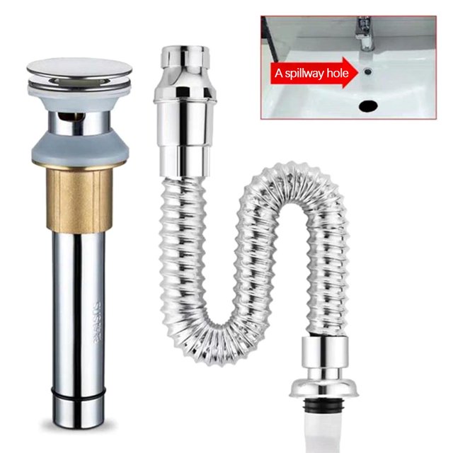 Escurridor para fregadero con canasta instalación para lavabo de 37-55 mm Lavabo de Vanidad Fregadero de cocina Lavabos Accesorios - de agujeros con tubo de agujeros perfecl Desagüe del lavabo del fregadero