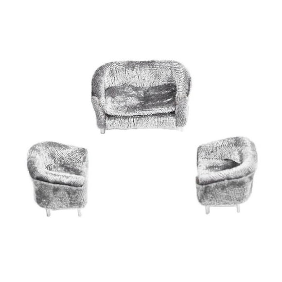 3 uds 1/25 muebles doble sofá individual sil sillón-gris Zulema Sofá miniatura de casa de muñecas