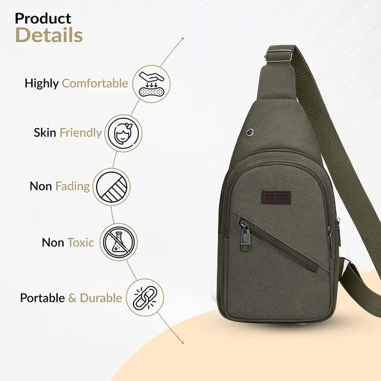 Canvas Sling Backpack with USB Charging Port, Headphone Hole 