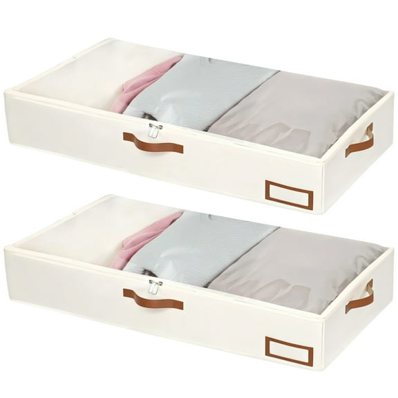 2 Pcs Under Bed Storage Boxes, Sturdy Storage Containers for Clothes, Heavy Duty Underbed Fabric Bins with Clear Window, Large Capacity Organizers for Bedding, Blankets