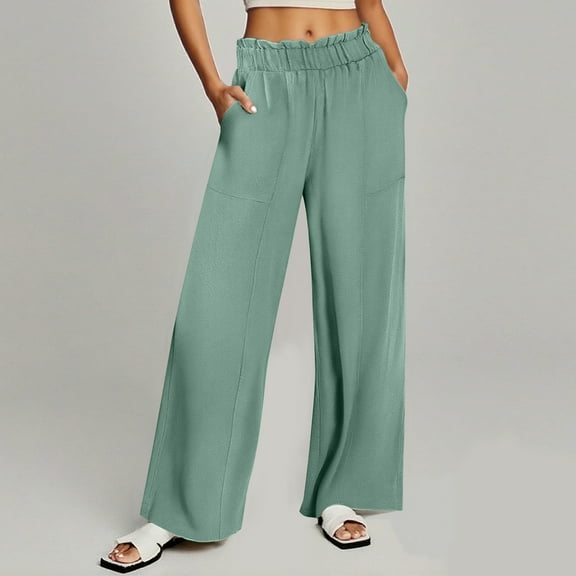 asjyhkr Womens Pants Wide Leg Elastic Waist Casual Lightweight Breathable Comforty Hiking Workout Gym Solid Color Pants with Pockets