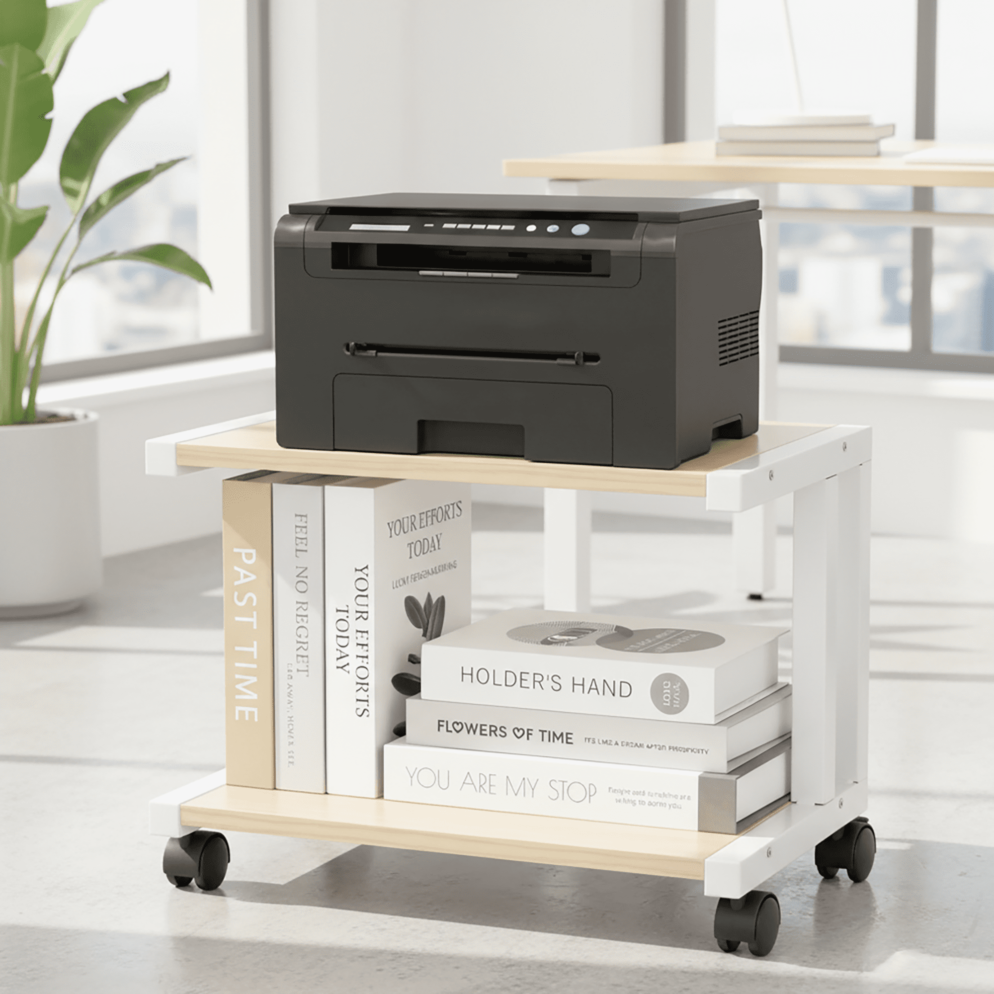 Petoto Printer Stand, 2 Tier Rolling Printer Cart with Wheels, Under Desk Printer Stand for Office, Home