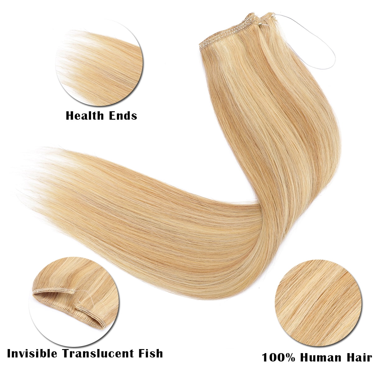 SEGO Wire in Human Hair Extensions Hidden Hair Extensions with Invisible Band Translucent Fish Line Hairpiece without Clip